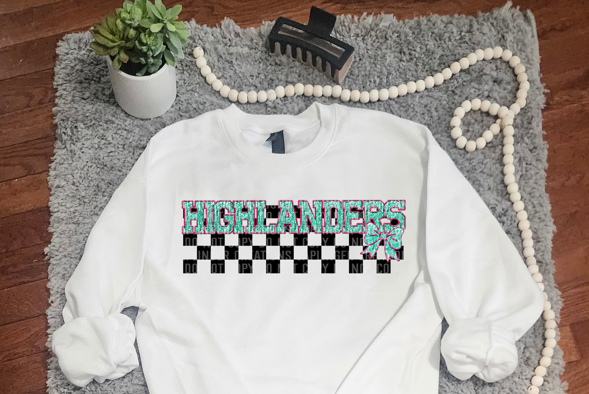 Turquoise And Pink Faux Embroidery Highlanders 74088 DTF Transfer