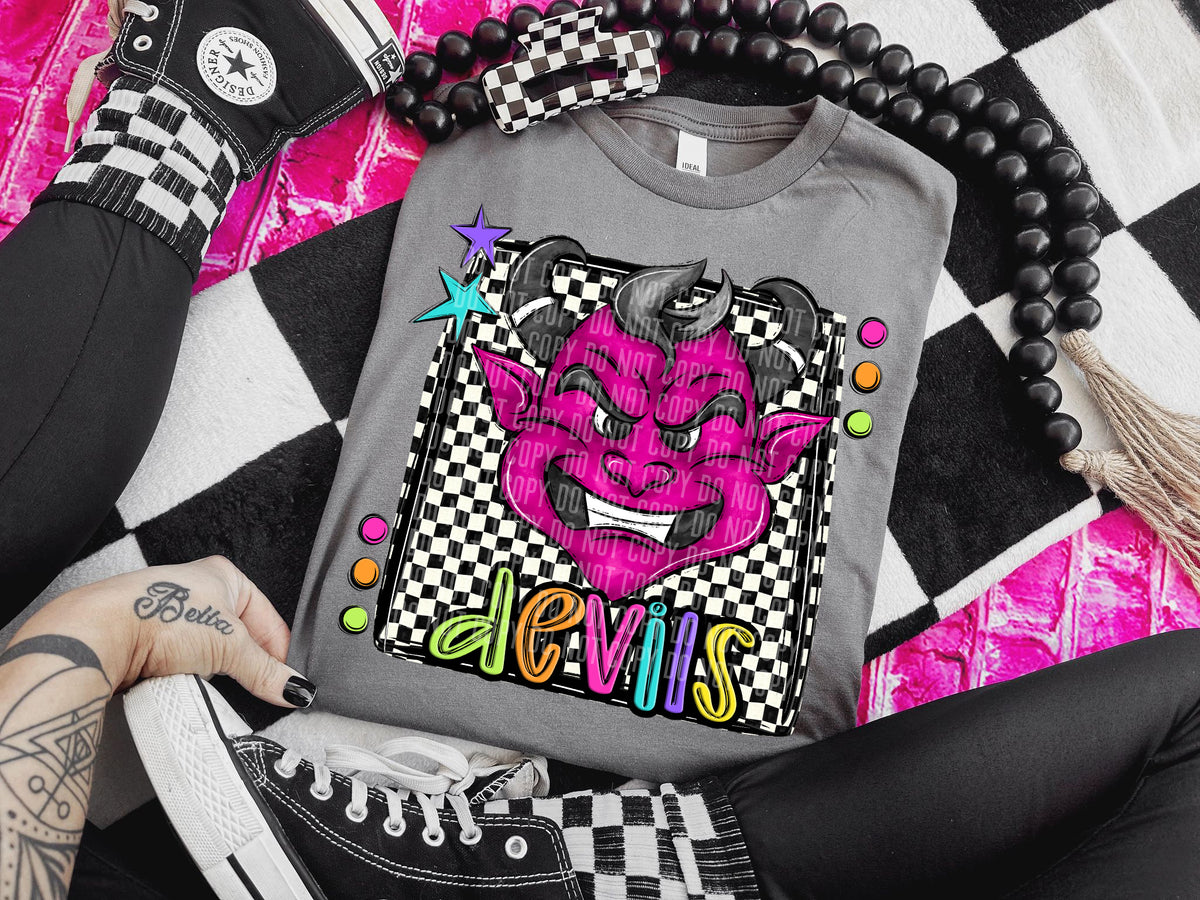 Checkered Preppy Bright Devils Pink (Caplinger) DTF transfer