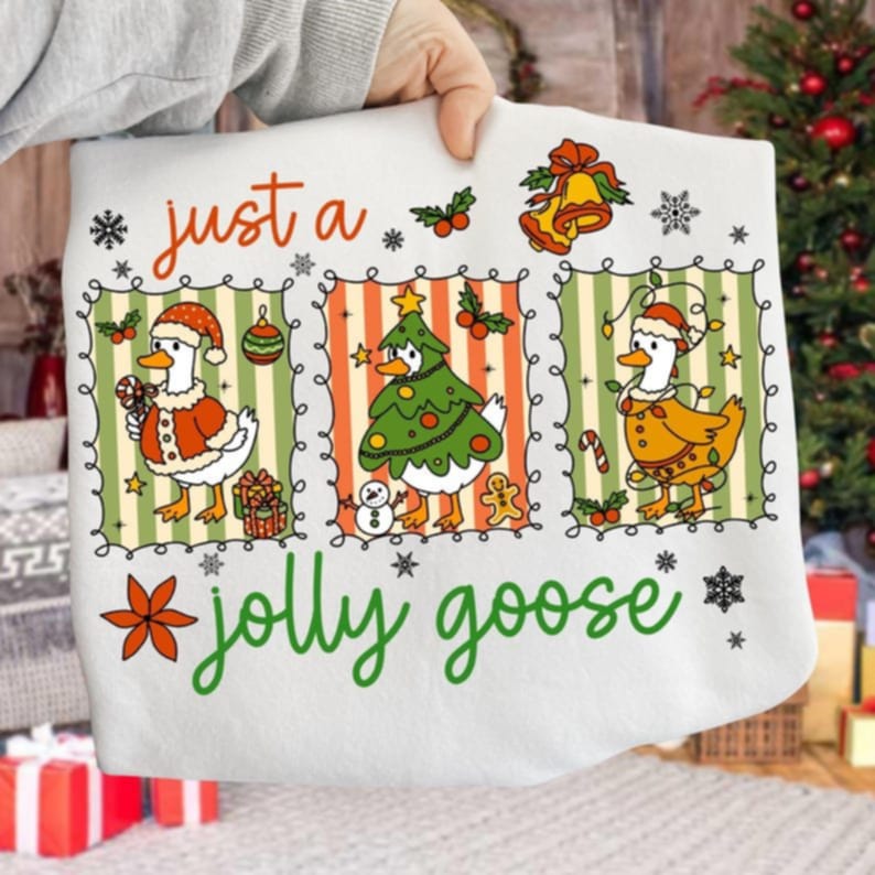 Just a Jolly Goose with stripe frames DTF transfer