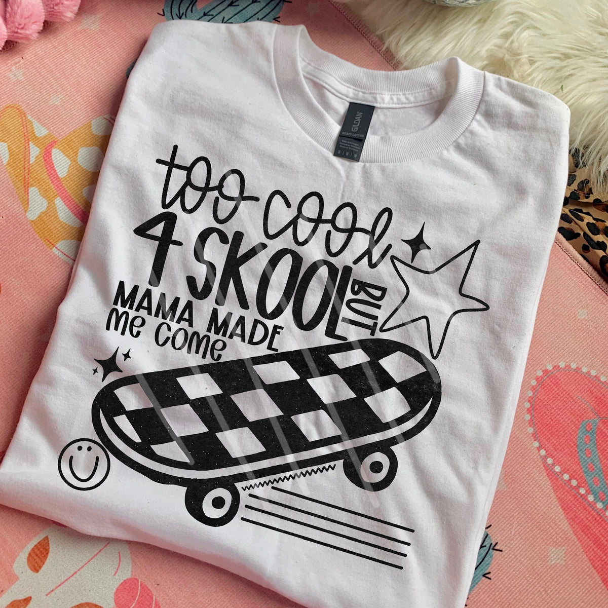 Too Cool for Skool checker skateboard (saved) 110532 DTF transfer