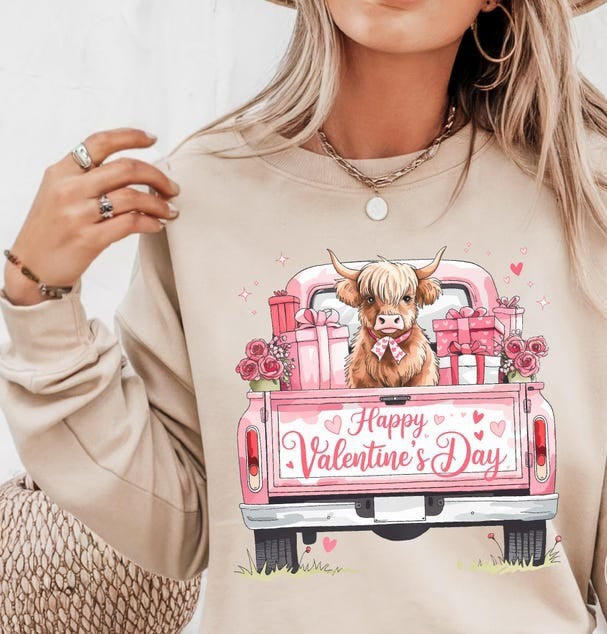Happy Valentine’s Day light pink truck 75905 DTF transfer