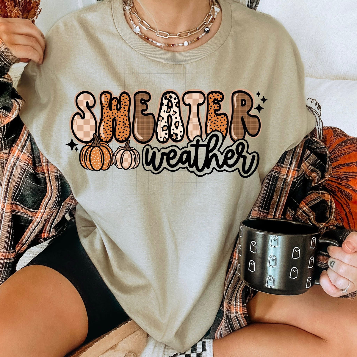 Sweater Weather with checker and leopard CSC DTF transfer