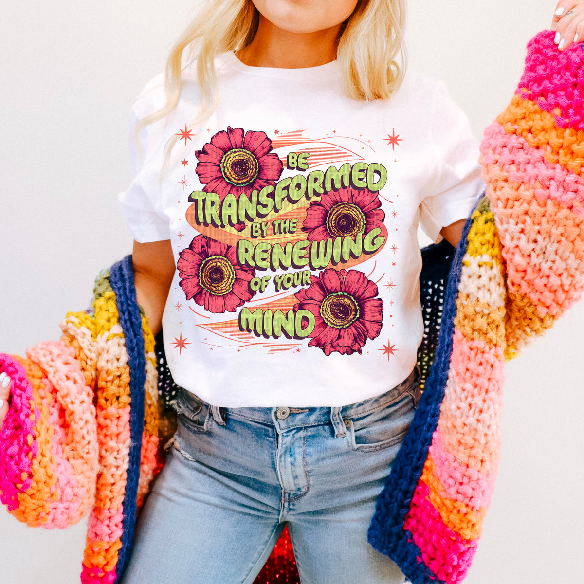 Be transformed by the renewing of your mind pink flowers 94922 DTF transfer