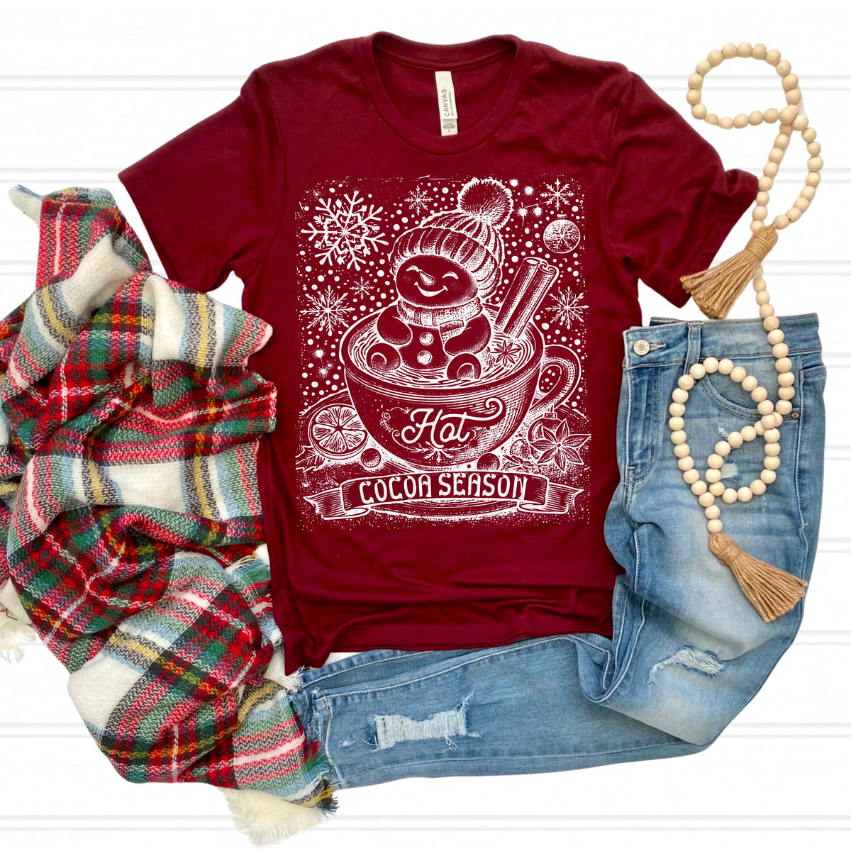 Hot Cocoa Season Snowman in Mug WHITE 113388 DTF transfer