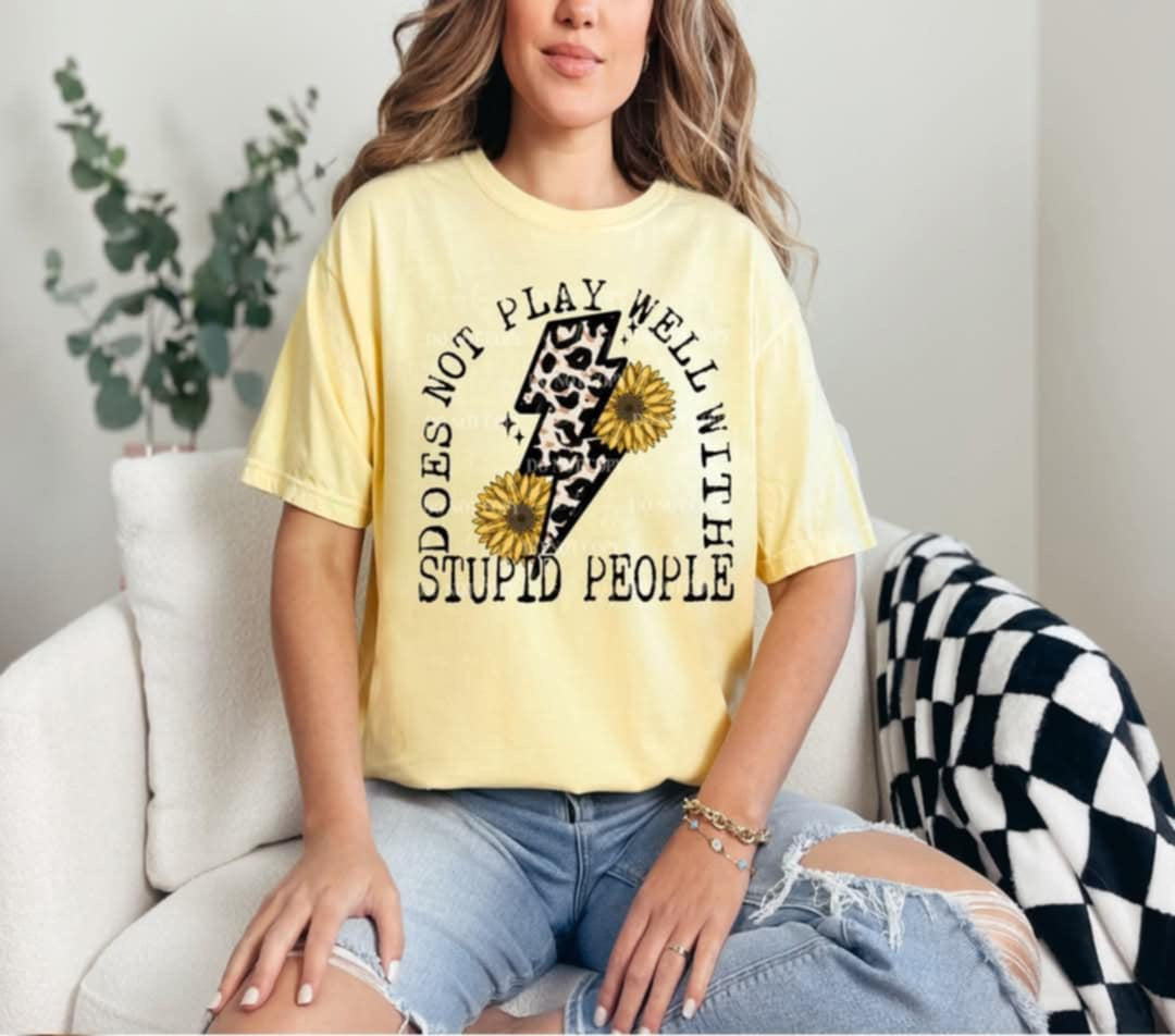 Does not play well with stupid people lightning bolt (40E) 96907 DTF transfer