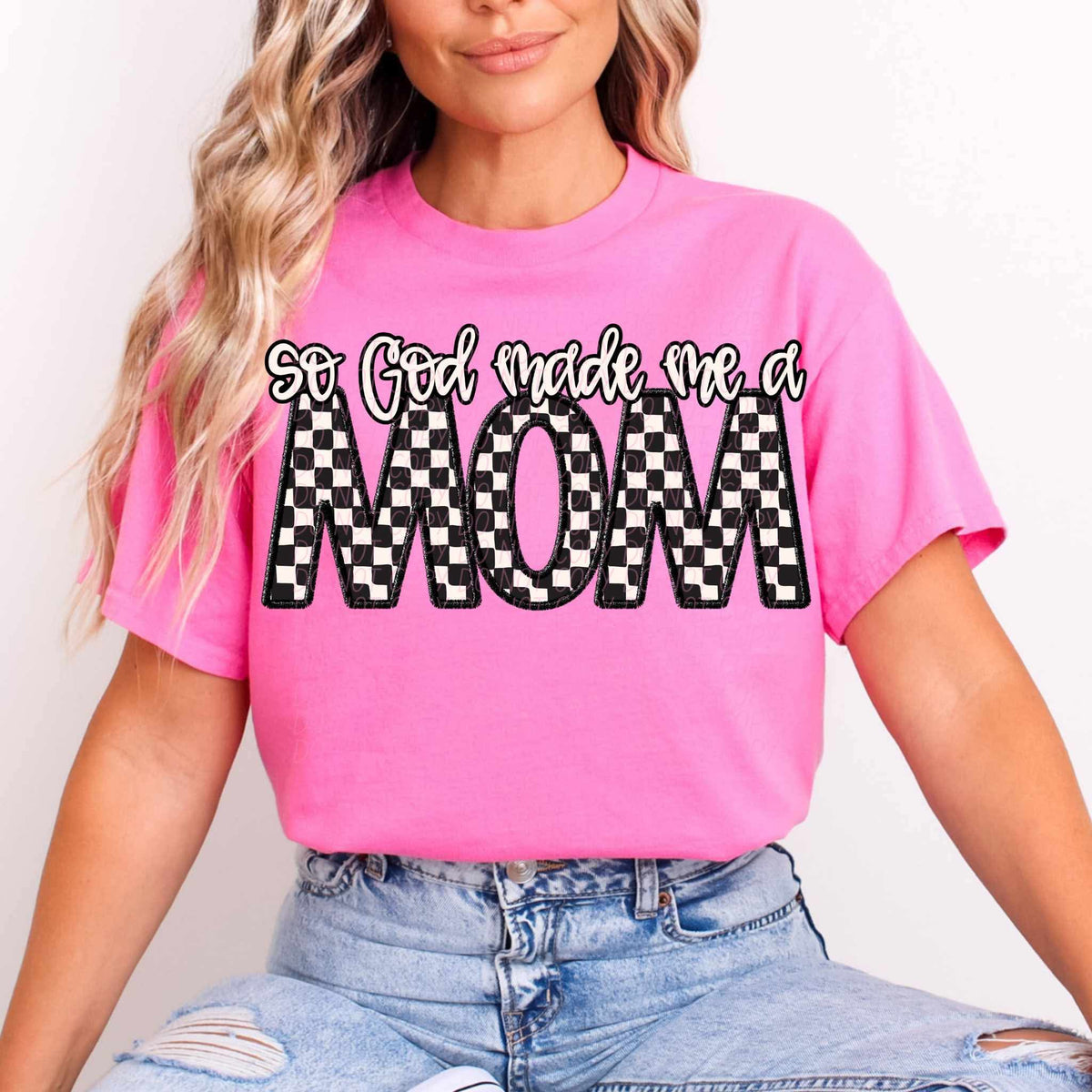 So God made me a mom checkered city DTF transfer