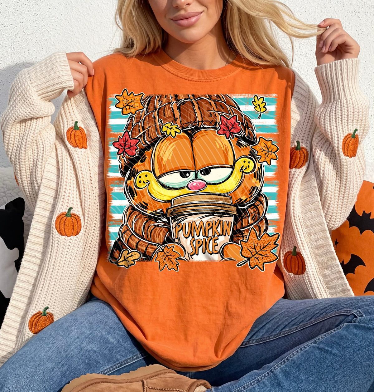 Cat with pumpkin spice cup (SBB) DTF Transfer