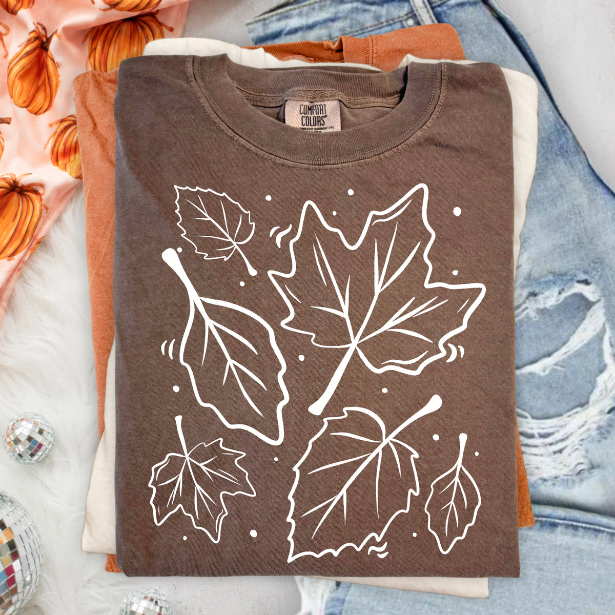 Leaves single color white (csc) DTF Transfer