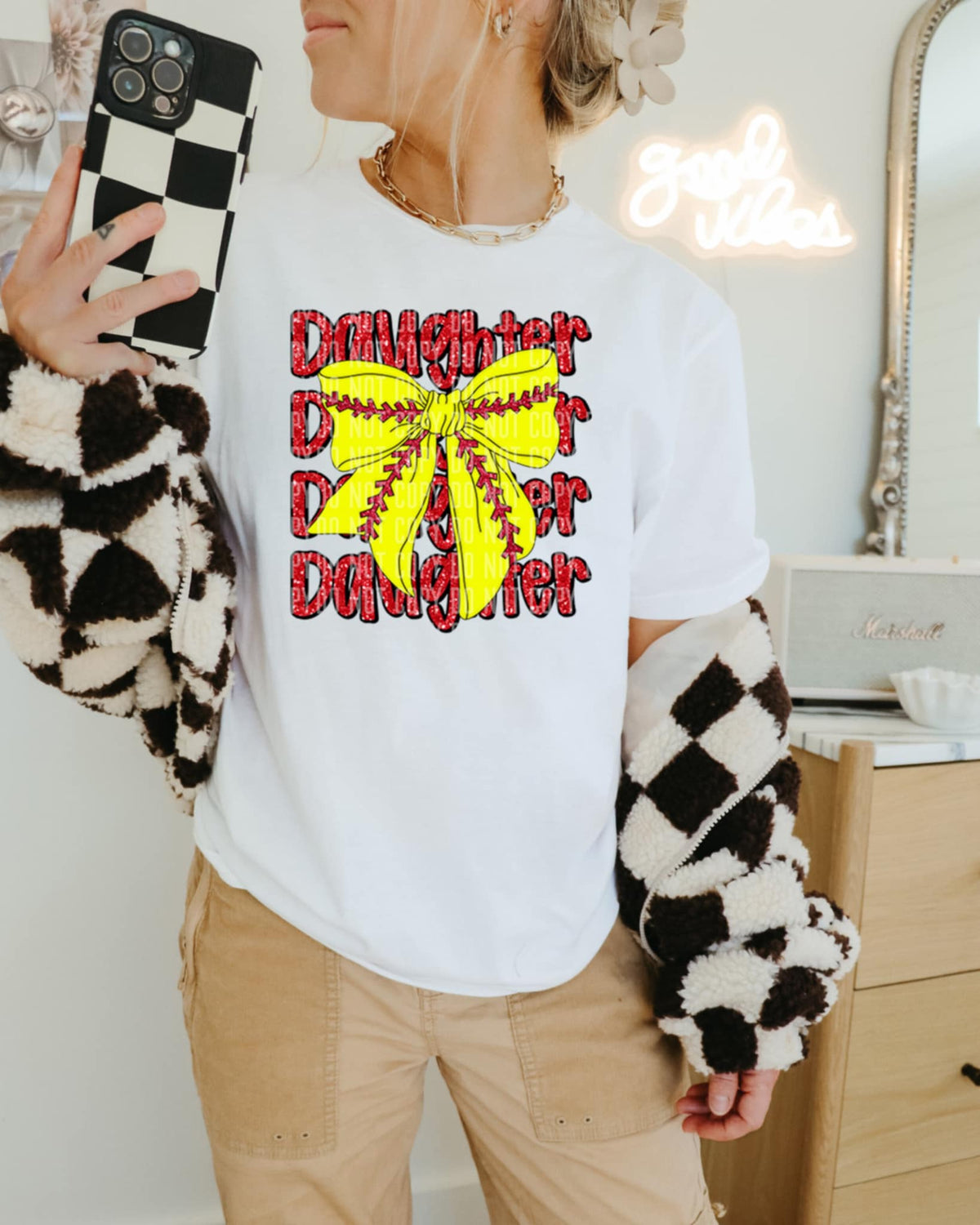 Daughter stacked with softball bow (Caplinger) 87497 DTF transfer