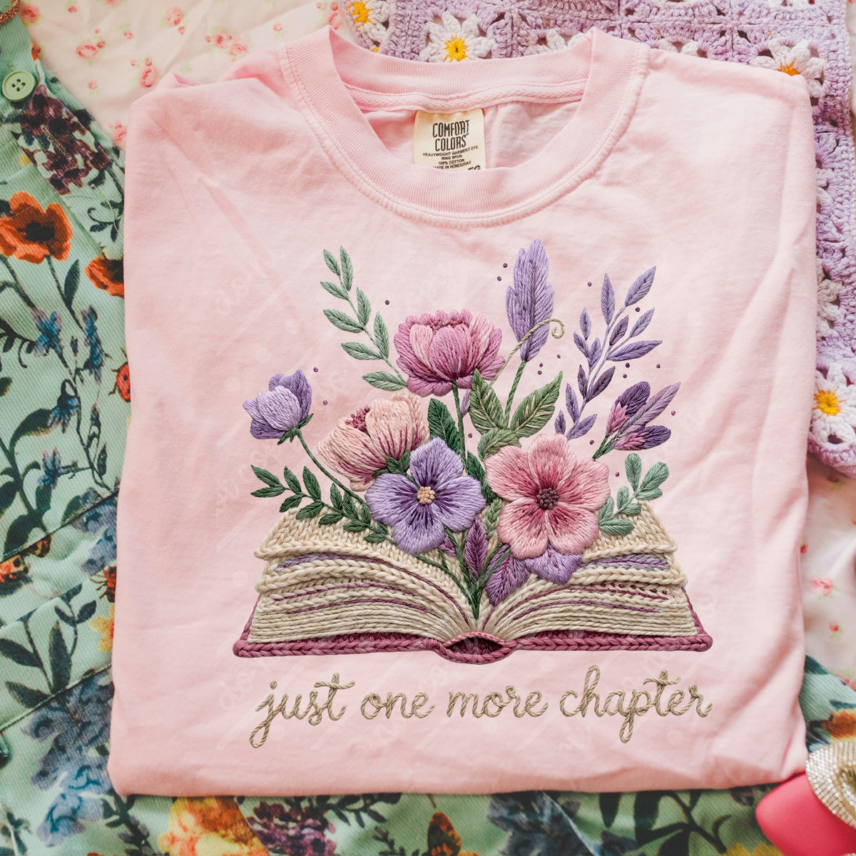 Just one more chapter faux embroidery flowers Tuesday Deal DTF