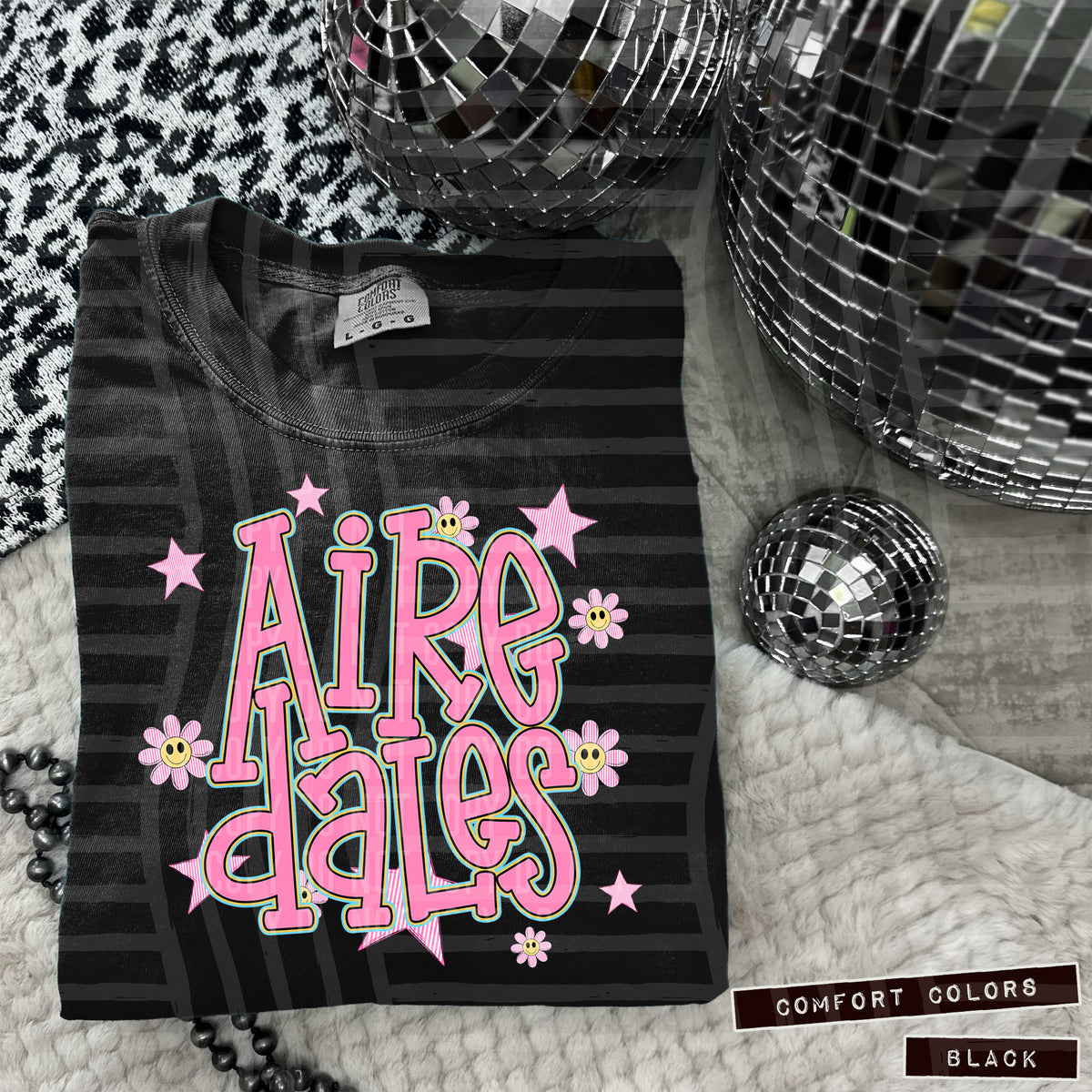 Airedales Pink Flowers And Stars 104888 DTF transfer