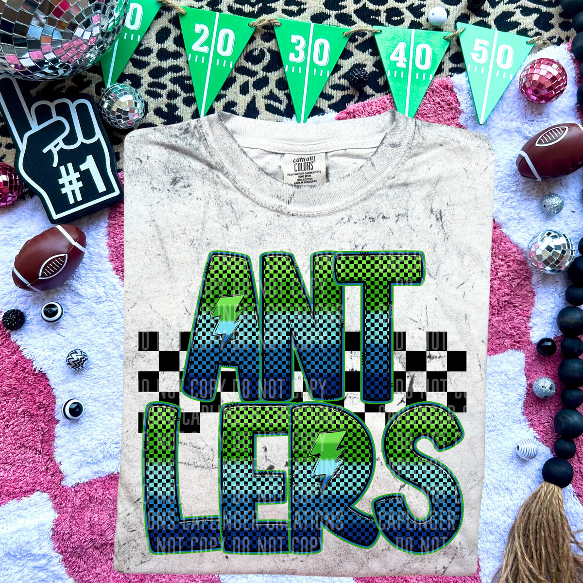 Antlers Blue and Green Checkered (Caplinger) DTF transfer
