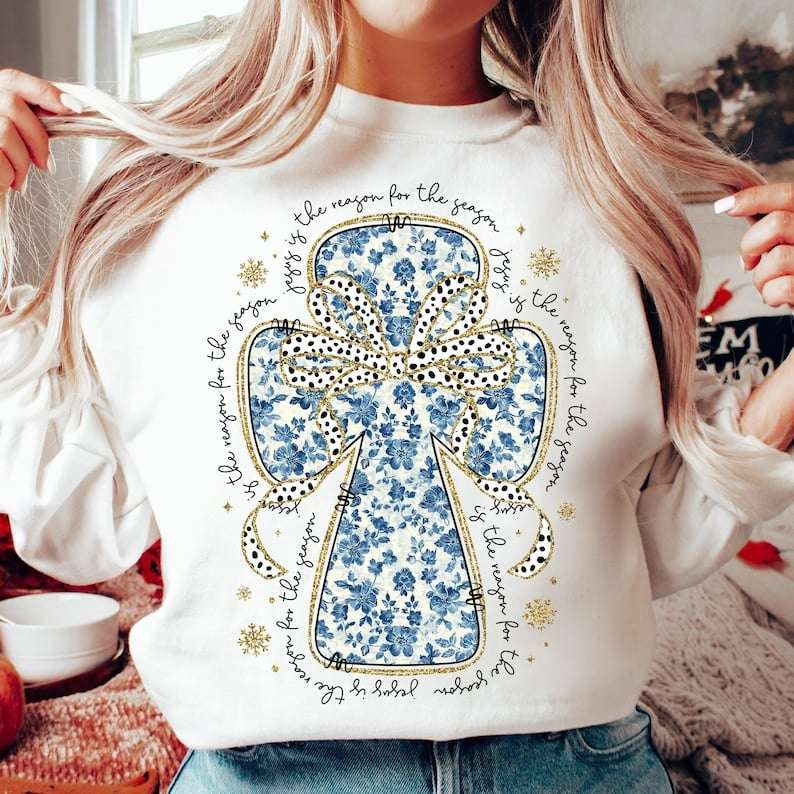Blue floral cross 67910 DTF transfer