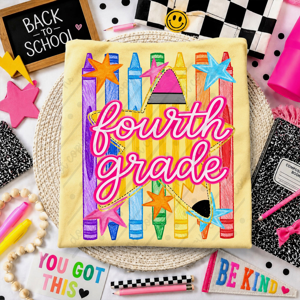 Fourth Grade crayons and star Sunday Special DTF transfer