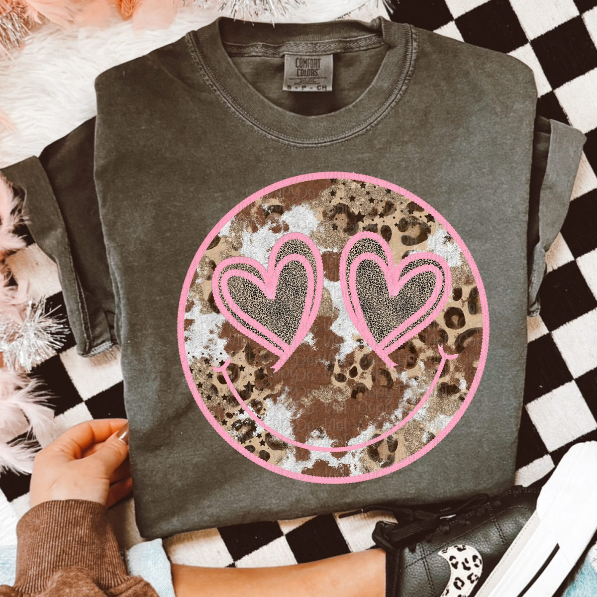 Light pink heart eyes cow/leopard print (virgo) DTF Transfer