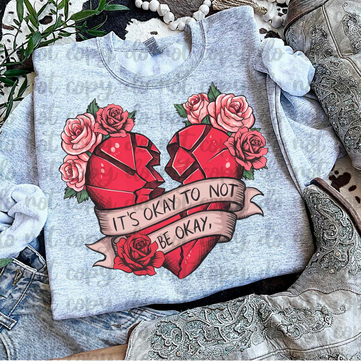 It’s okay not to be okay broken heart (vintage) 60741 DTF transfer
