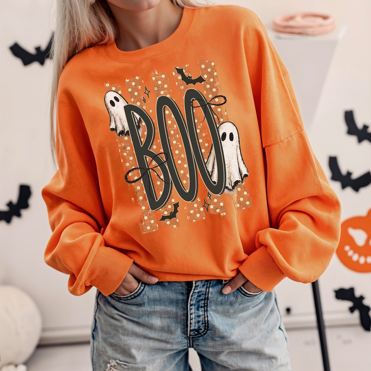 Boo with orange stripes DTF Transfer