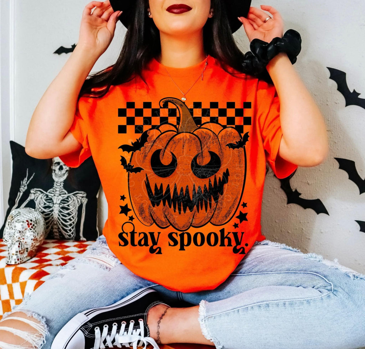 Stay Spooky Jack O Lantern and checker (lyttle) DTF transfer