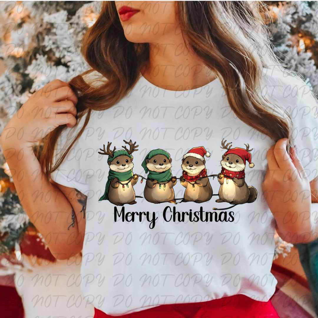 Merry Christmas otters (vintage) 67300 DTF transfer