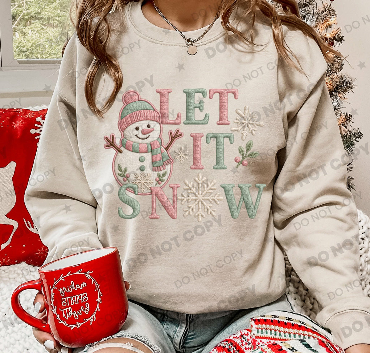 Let it snow pastel lettering and snowman Tuesday Deal DTF