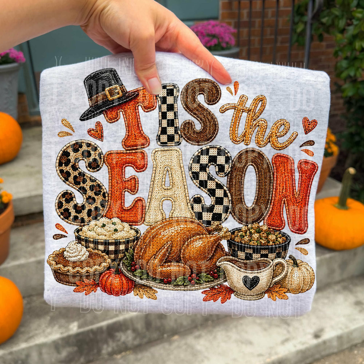 Tie the season patch font orange checkered leopard print thanksgiving meal Tuesday Deal DTF
