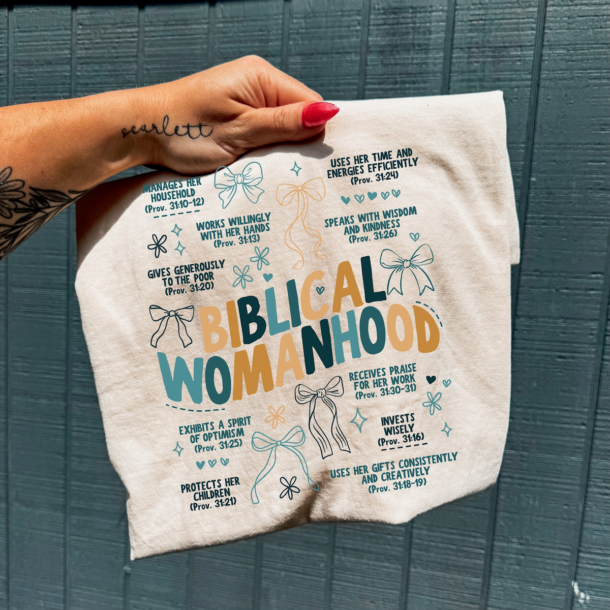 Biblical womanhood collage (teal and yellow) DTF Transfer