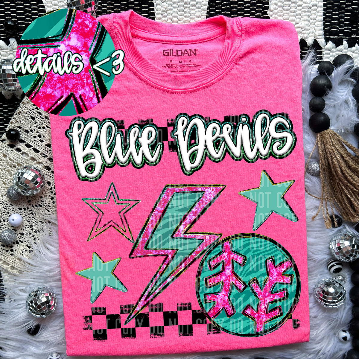 Blue Devils Teal and Pink Checkered (Caplinger) DTF transfer