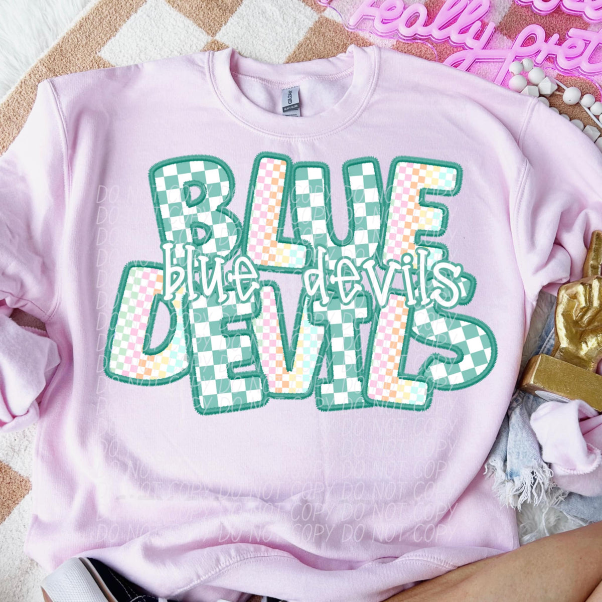 Blue devils blue and colorful checkered (CITY) 85495 DTF transfer