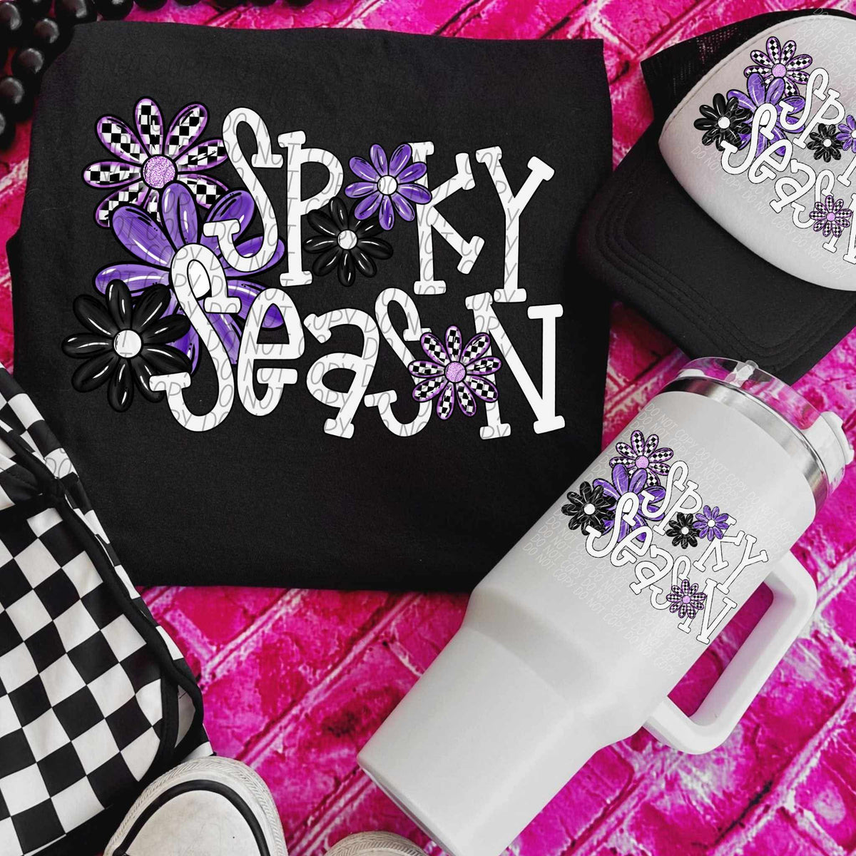 Spooky season black and purple flowers (City) DTF transfer