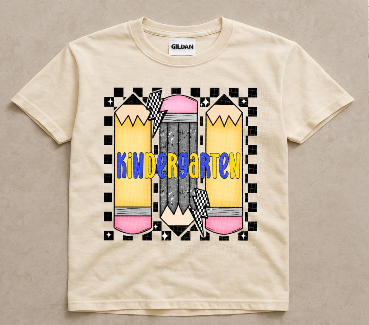 Kindergarten Checker & Pencils (blue/yellow) (linda) DTF transfer