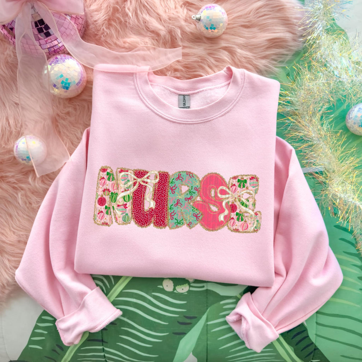 Nurse Christmas font and bows SDD DTF Transfer