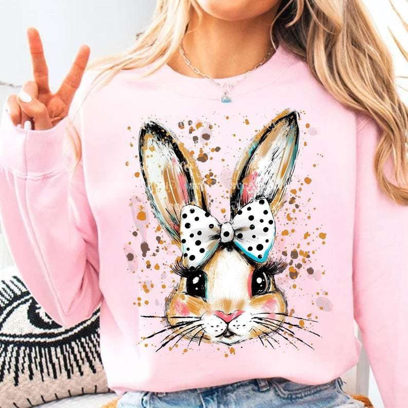 Bunny white and black bow 80215 DTF transfer