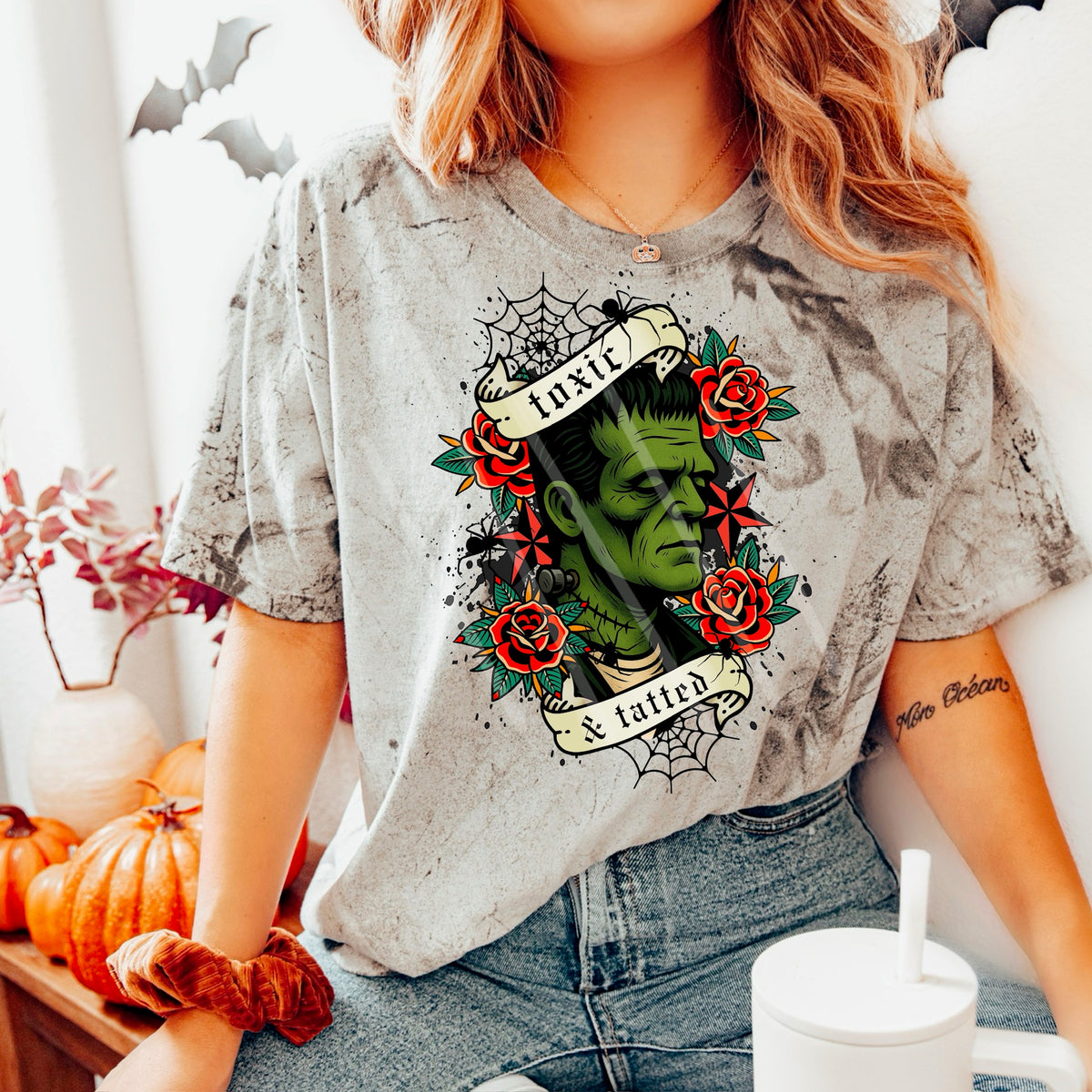 Toxic Tatted frank roses and webs (MZ) 113548 DTF transfer