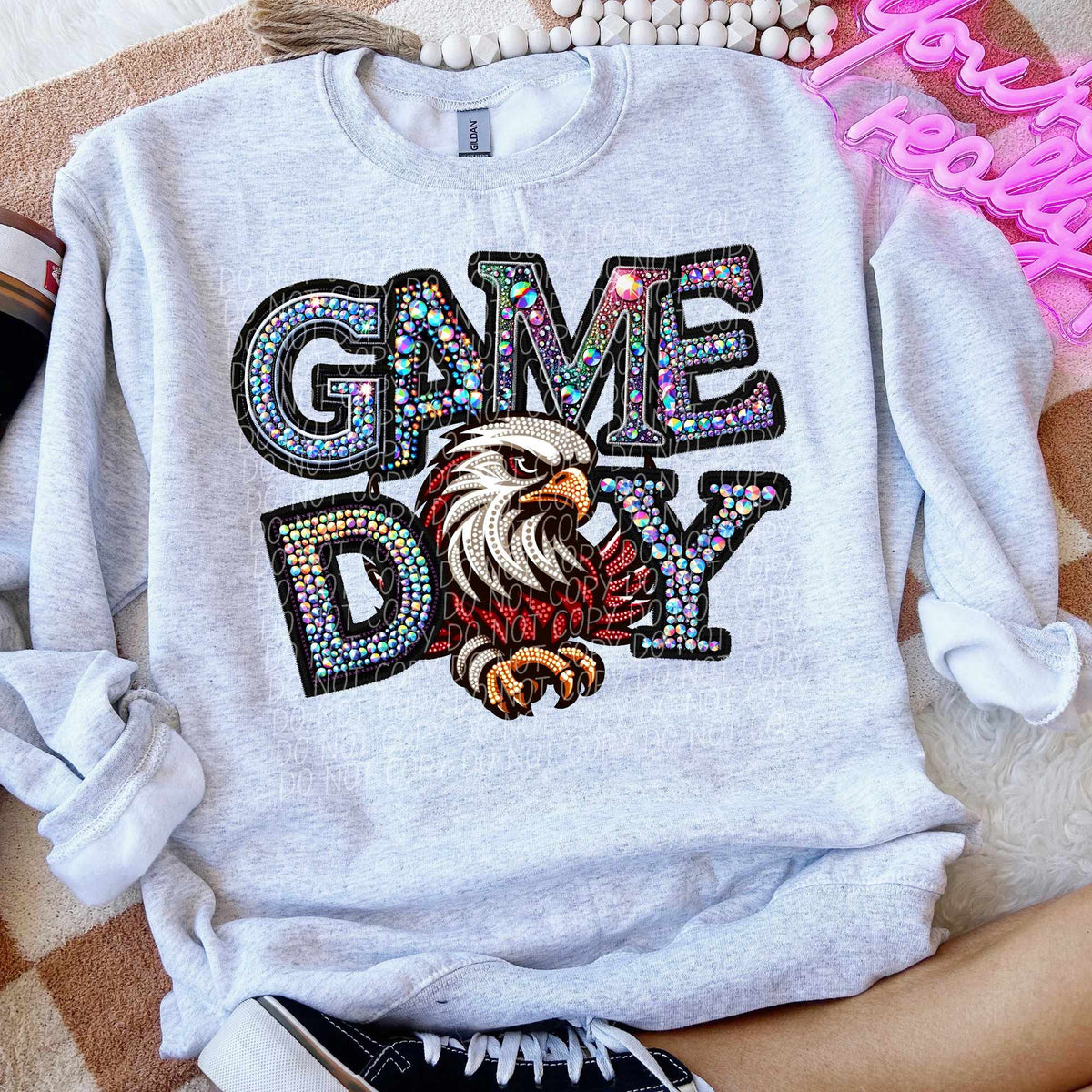 Game day falcons rhinestone colored mascot (CITY) 44383 DTF transfer