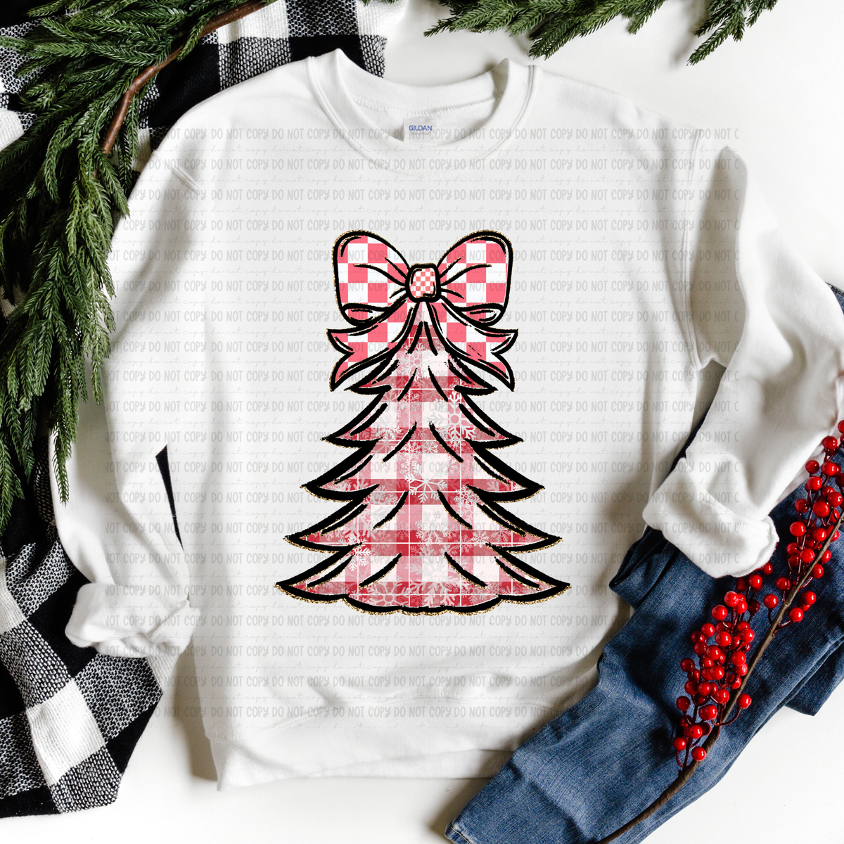 Pink Plaid Tree (revel) DTF Transfer