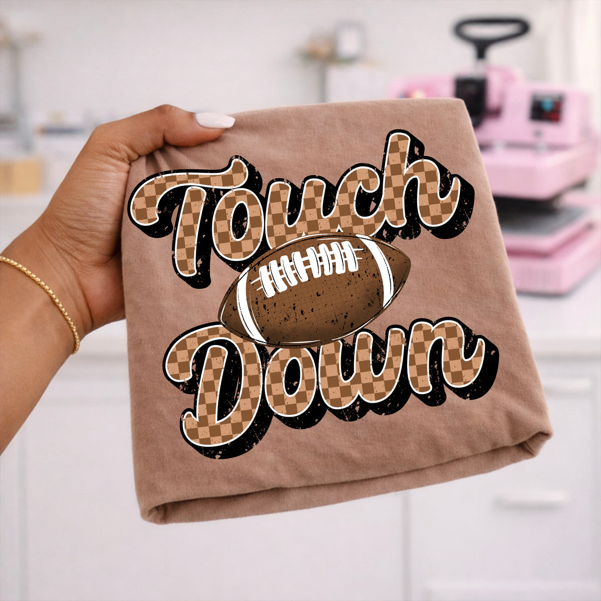 Touchdown cursive checker (CSC) DTF Transfer