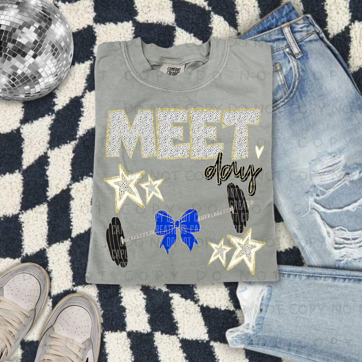 Meet day royal blue bow background (Caplinger) DTF transfer