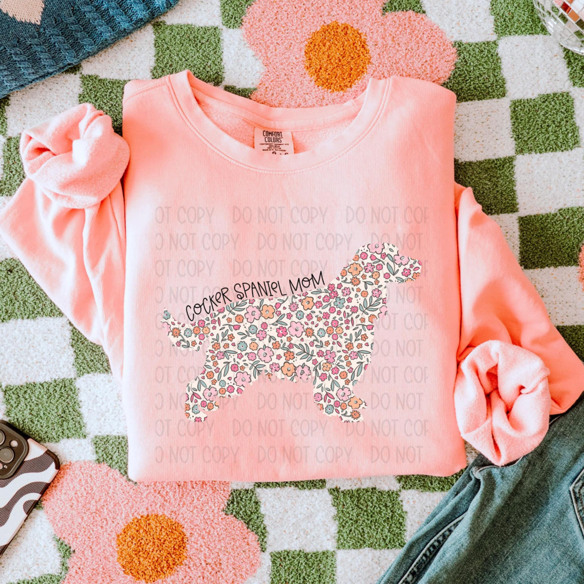 Cocker spaniel mom floral puppy (SWD) 87045 DTF transfer