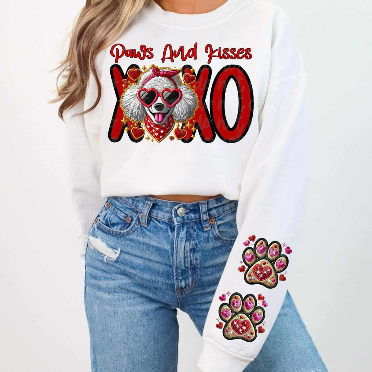Paws and kisses white poodle FRONT 75337 DTF transfer