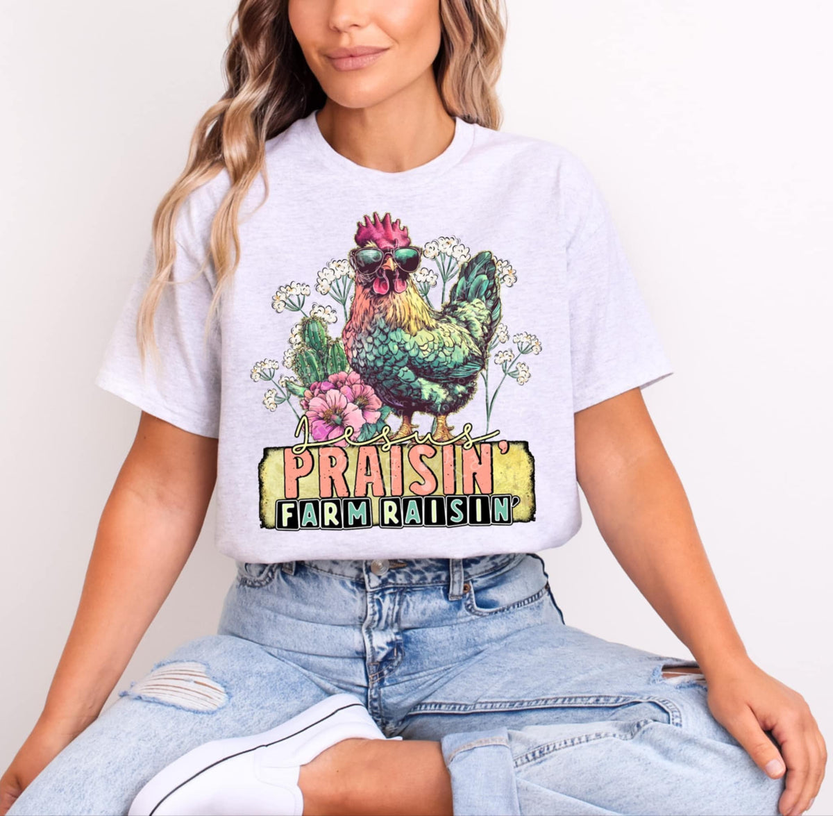 Jesus praisin farm raisin 96624 DTF transfer