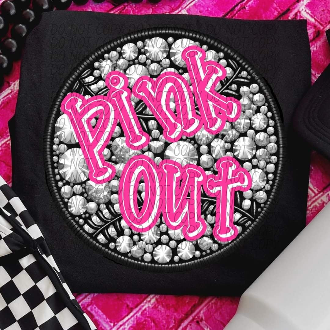 Pink out rhinestone baseball softball 53624 DTF transfer