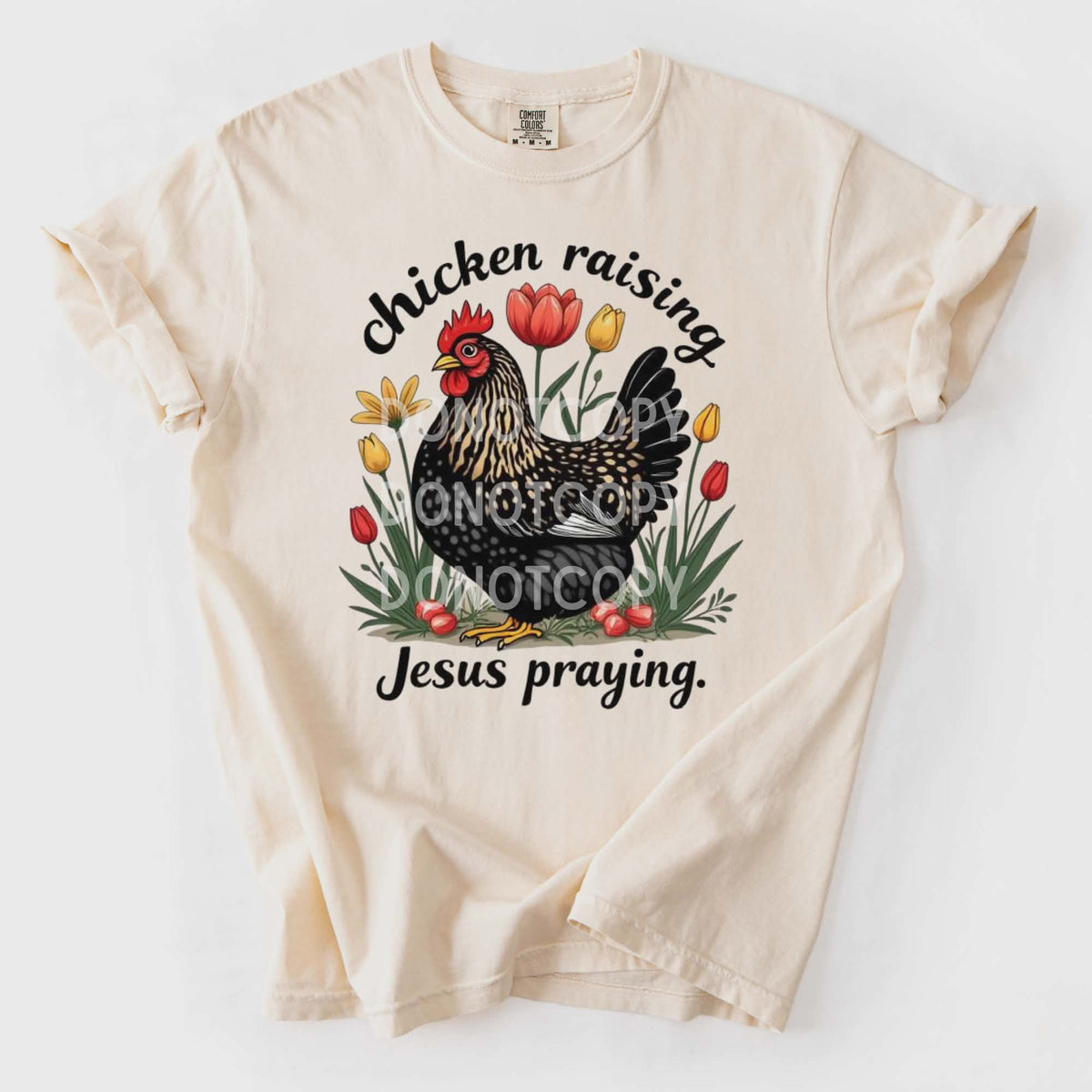 Chicken Raising Jesus praying (CSG) DTF transfer