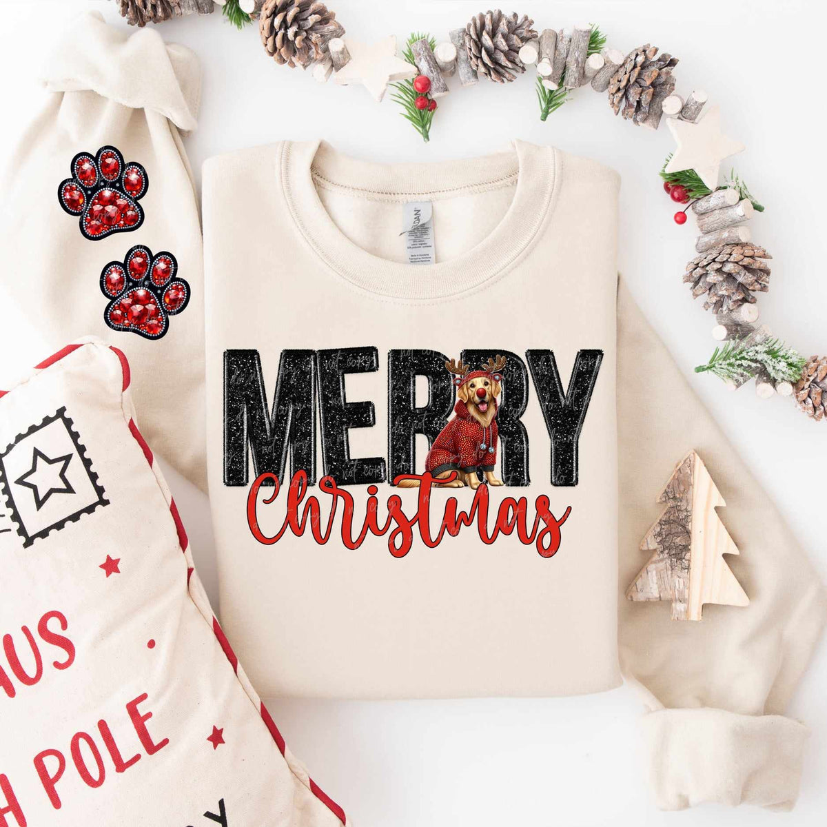 Merry Christmas golden retriever FRONT ONLY (VIRGO) 53828 DTF transfer