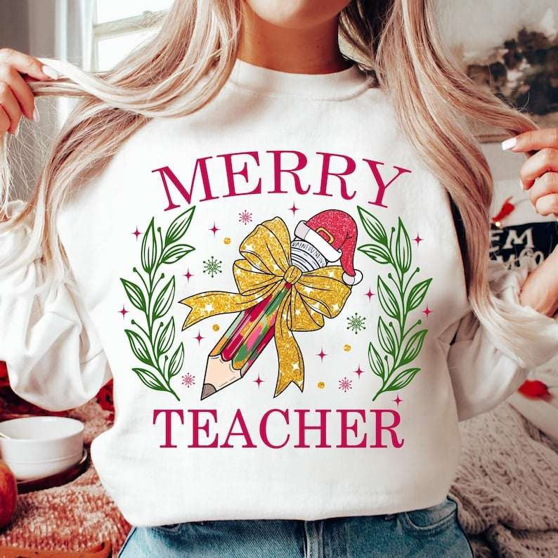 Merry teacher pencil with bow 67935 DTF transfer