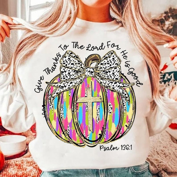 Give thanks to the lord brushstroke pumpkin 64775 DTF transfer