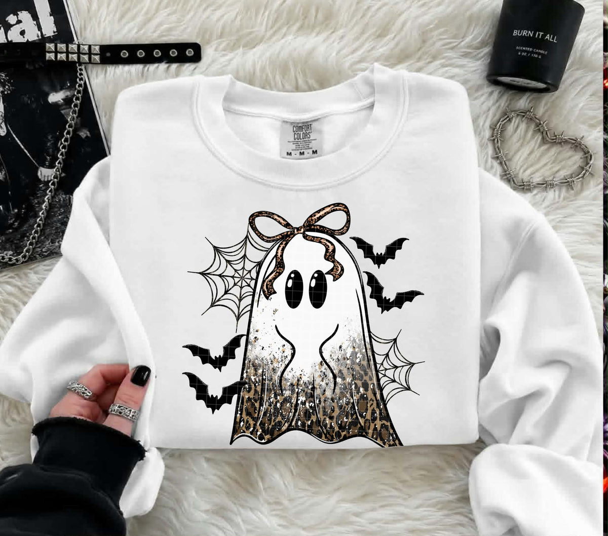 Black lace ghost with bats (Linda) DTF Transfer