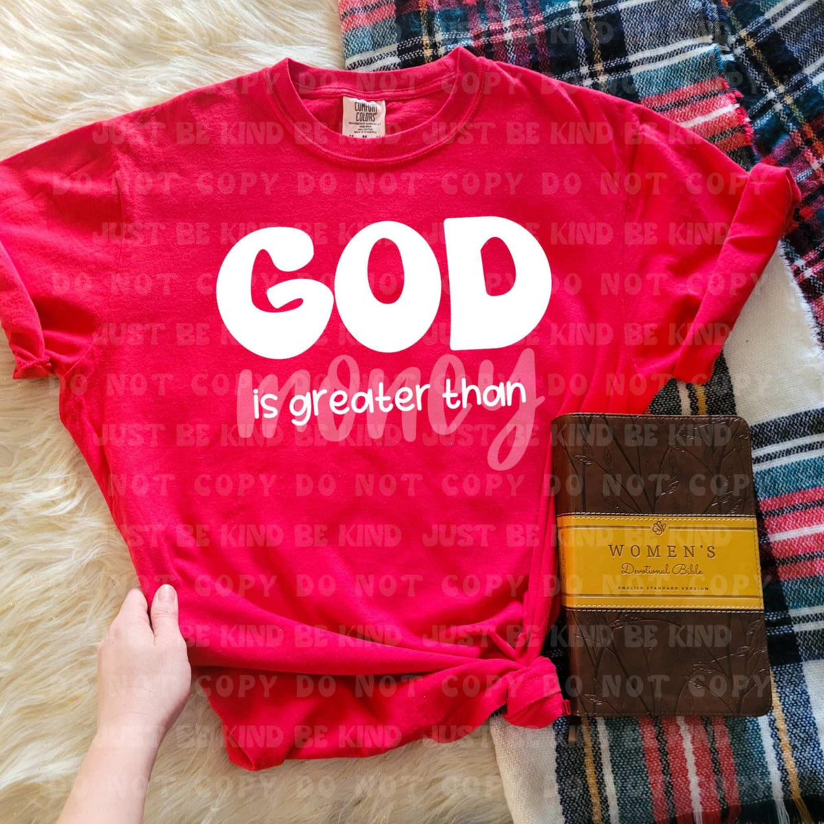 God is greater than money white (VLB) 87397 DTF transfer