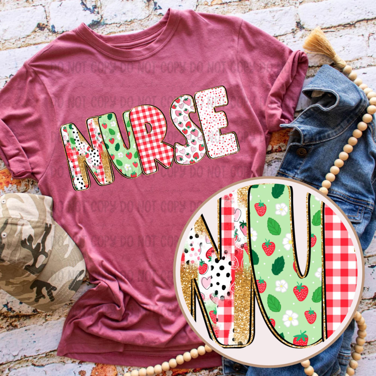 Nurse strawberry patterned 92549 DTF transfer