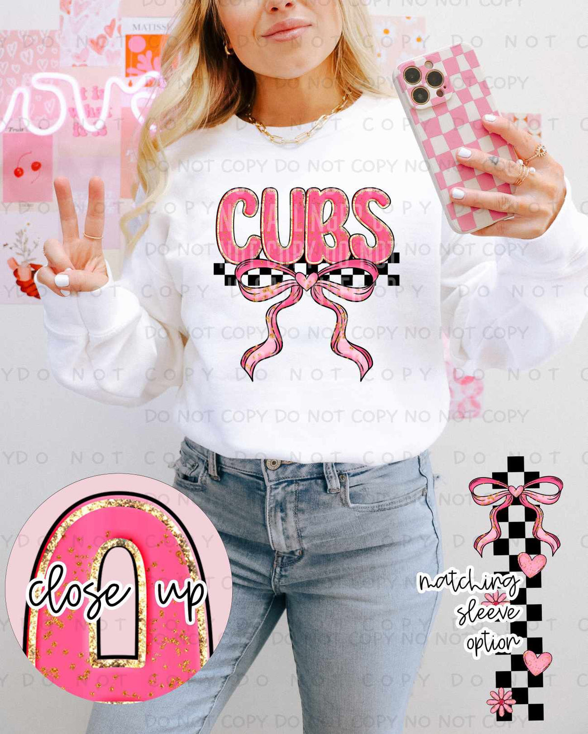 Cubs pink and gold with bow (Caplinger) 80444 DTF transfer