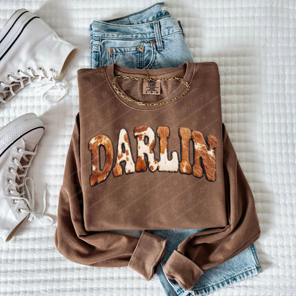 Darlin faux patch cow print (orange brown) DTF Transfer